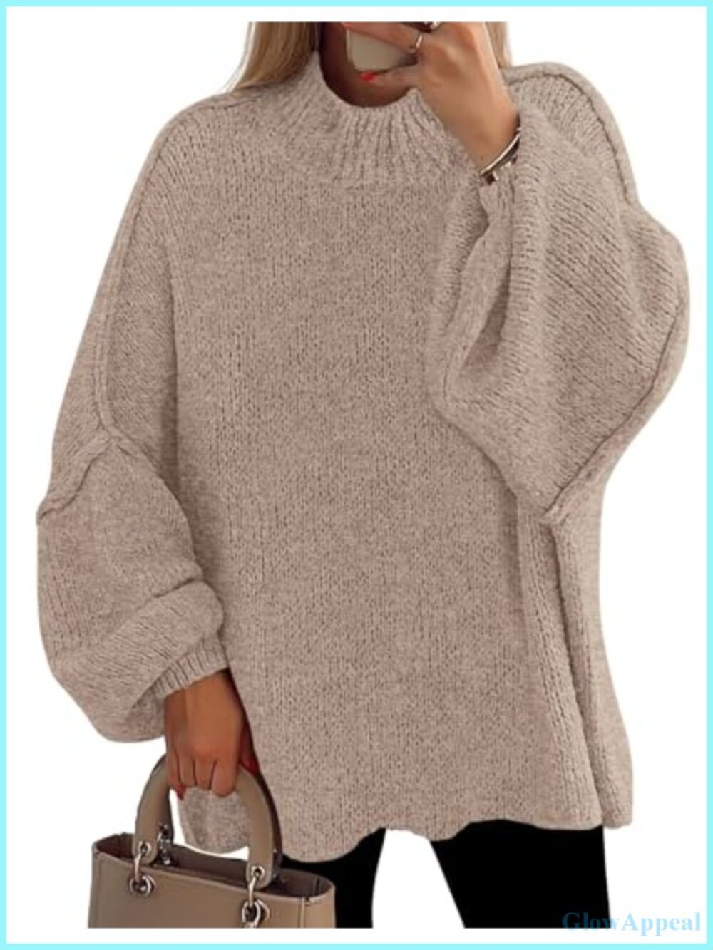Women's Oversized Chunky Knit Mock Neck Pullover Sweater